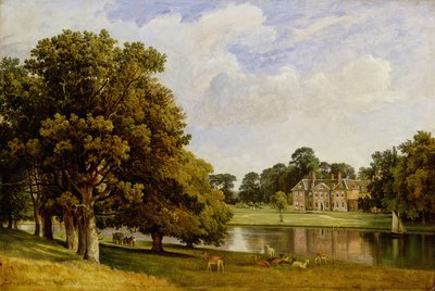 Deer grazing by the lake, Chilston Park, Kent by Frederick Richard Lee
